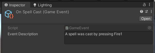 Game event defined for a spell being cast in our game